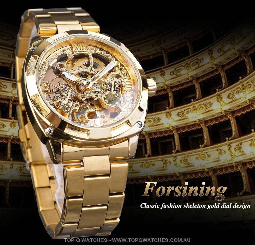 Millionaire Gold Forsining Automatic Mechanical Self Wind Luxury Watch Top G Watches