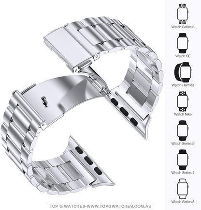 Apple Watch Stainless-Steel Band Replacement Upgrade Apple Ultra 49mm 8 7 45mm 41mm Stainless Steel Smart Watch Wristband For Iwatch 6 5 4 3 SE 44mm 42mm 40mm - Top G Watches