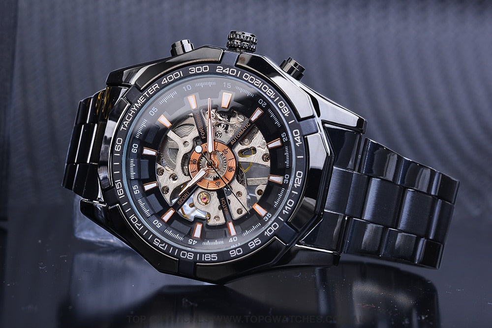 Transparent Forsining Waterproof Men's Skeleton Luxury Mechanical Sport Watch - Top G Watches