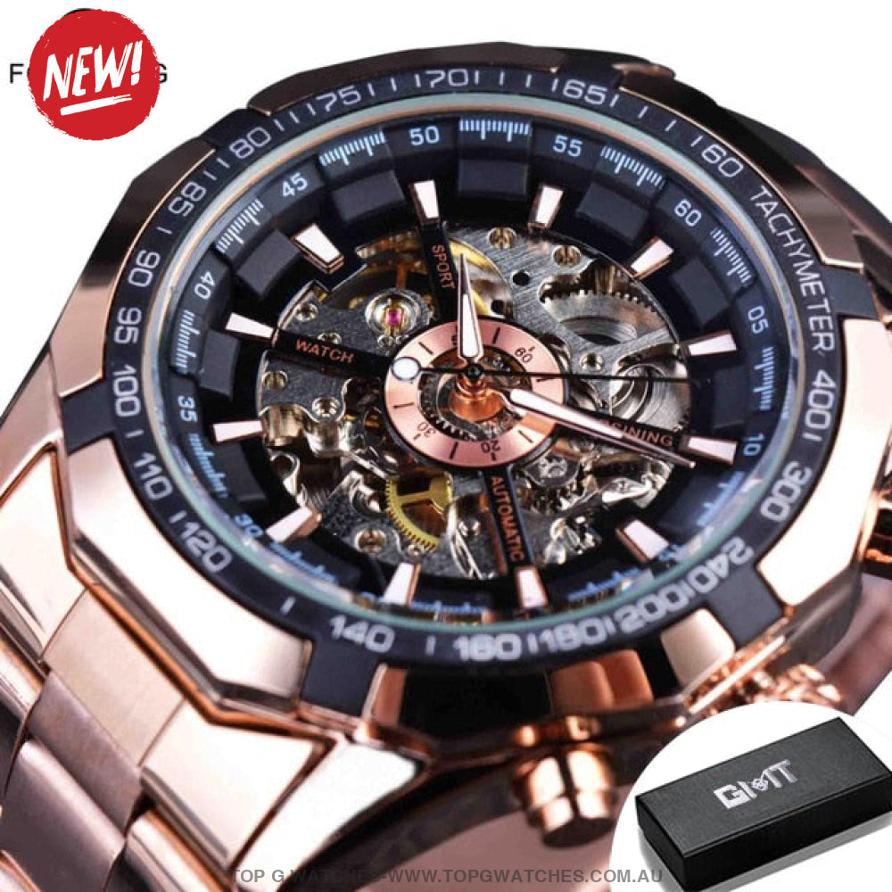 Transparent Forsining Waterproof Men's Skeleton Luxury Mechanical Sport Watch - Top G Watches