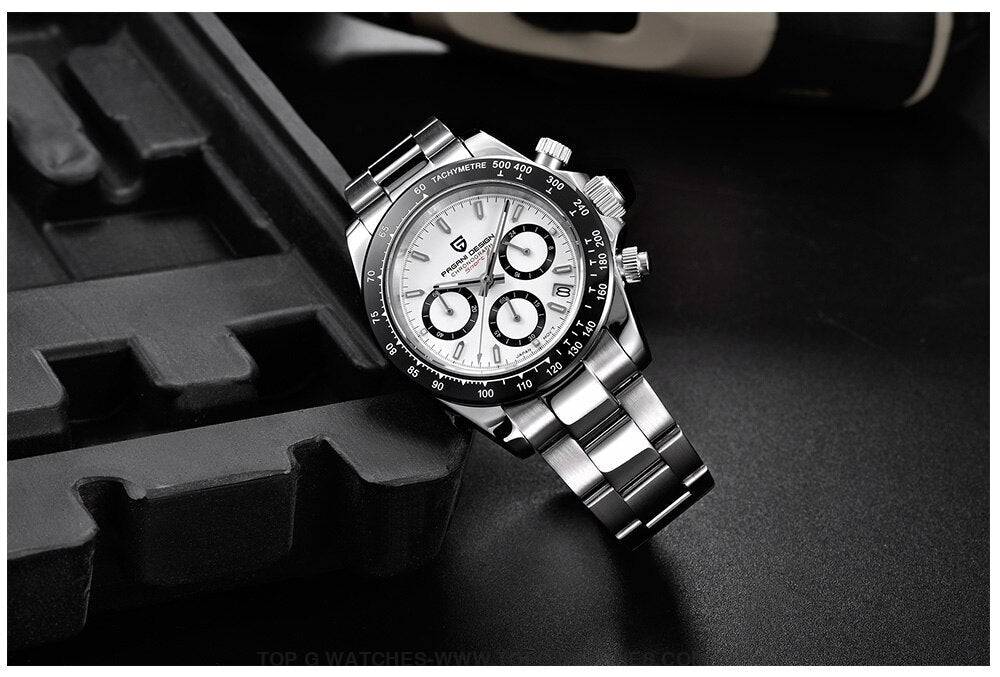 Elite Steel Automatic Mechanical Pagani-Design Sapphire Glass Japan Chronograph 100m Waterproof Wristwatch - Top G Watches