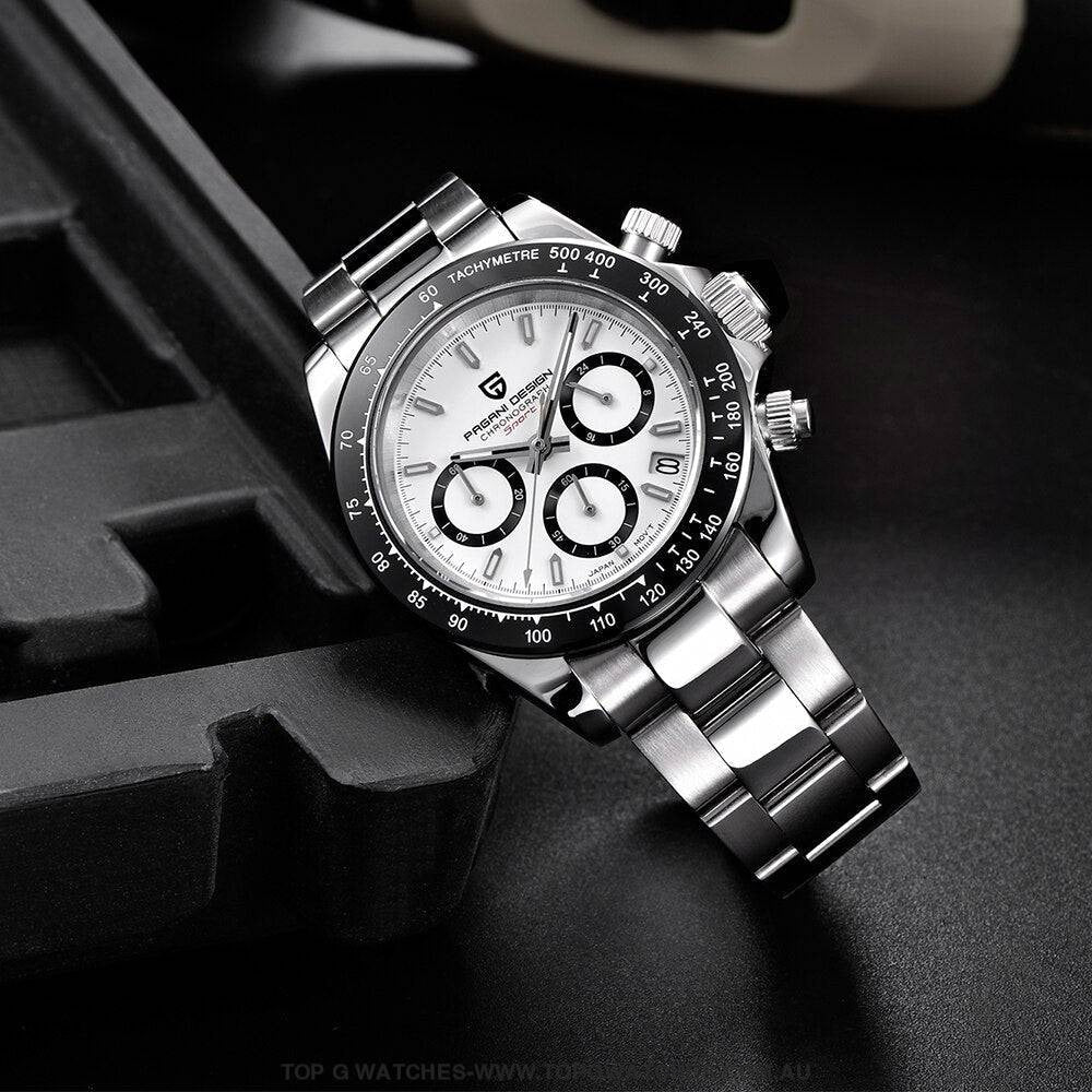 Elite Steel Automatic Mechanical Pagani-Design Sapphire Glass Japan Chronograph 100m Waterproof Wristwatch - Top G Watches