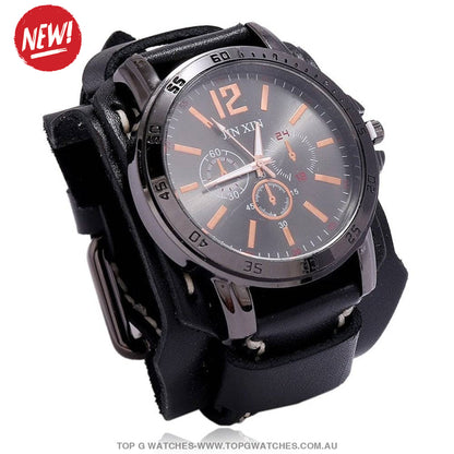 Bad Urban Style Men's Luxury Genuine Chronograph Leather Bracelet Watch - Top G Watches