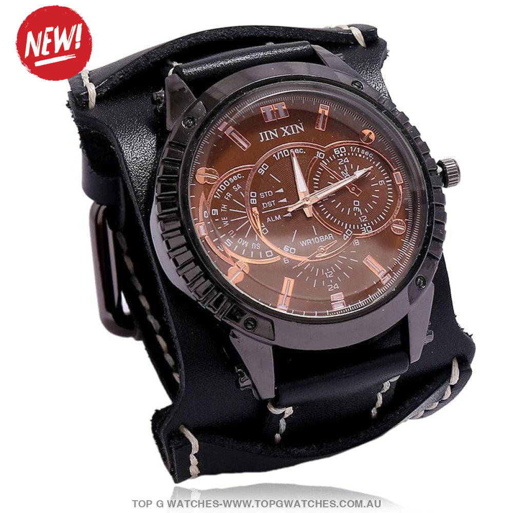 Bad Urban Style Men's Luxury Genuine Chronograph Leather Bracelet Watch - Top G Watches