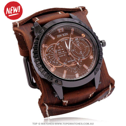 Bad Urban Style Men's Luxury Genuine Chronograph Leather Bracelet Watch - Top G Watches