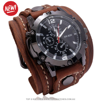 Bad Urban Style Men's Luxury Genuine Chronograph Leather Bracelet Watch - Top G Watches