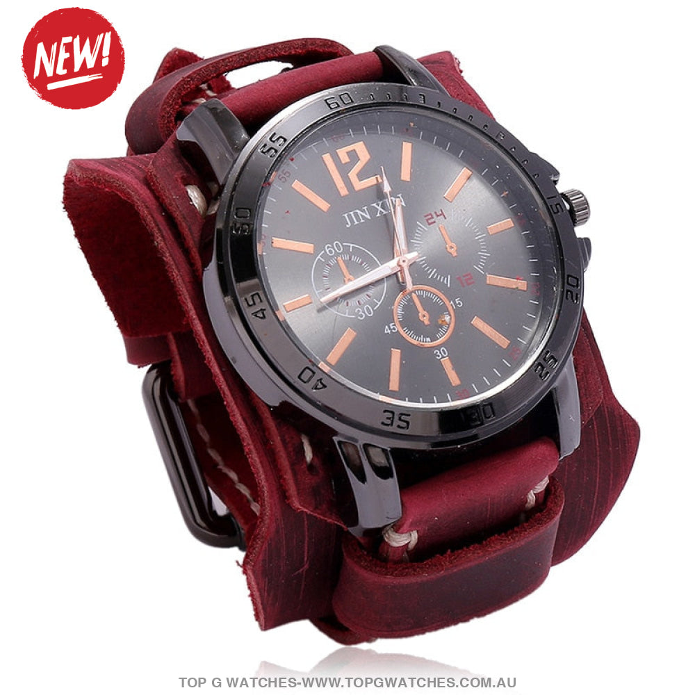 Bad Urban Style Men's Luxury Genuine Chronograph Leather Bracelet Watch - Top G Watches