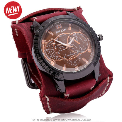 Bad Urban Style Men's Luxury Genuine Chronograph Leather Bracelet Watch - Top G Watches