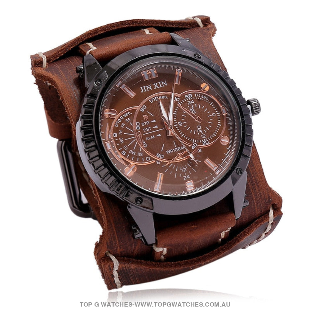 Bad Urban Style Men's Luxury Genuine Chronograph Leather Bracelet Watch - Top G Watches