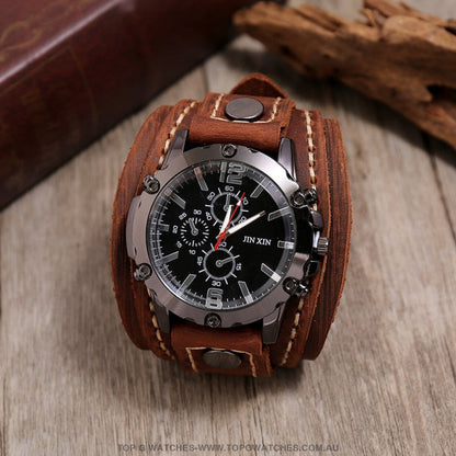 Bad Urban Style Men's Luxury Genuine Chronograph Leather Bracelet Watch - Top G Watches