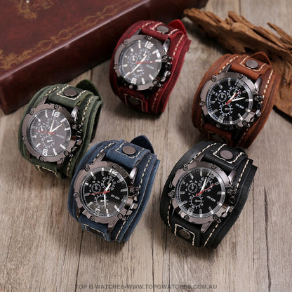 Bad Urban Style Men's Luxury Genuine Chronograph Leather Bracelet Watch - Top G Watches