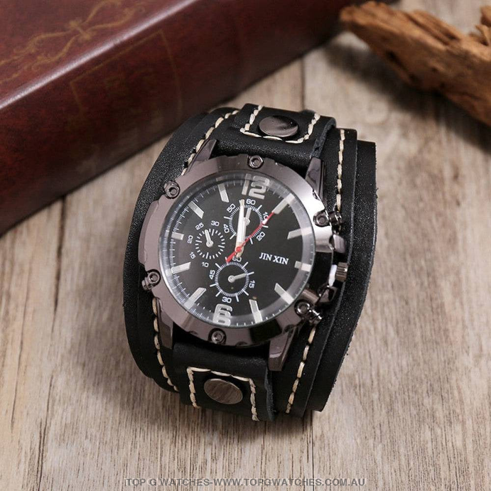 Bad Urban Style Men's Luxury Genuine Chronograph Leather Bracelet Watch - Top G Watches