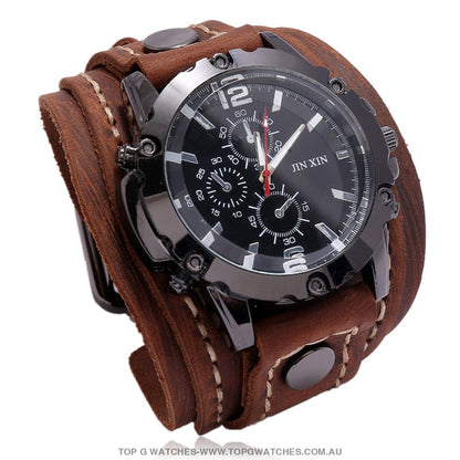 Bad Urban Style Men's Luxury Genuine Chronograph Leather Bracelet Watch - Top G Watches