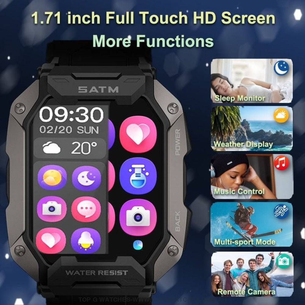 Full Touch Digital Sports Health Blood Pressure Oxygen Fitness Waterproof Smart Watch - Top G Watches