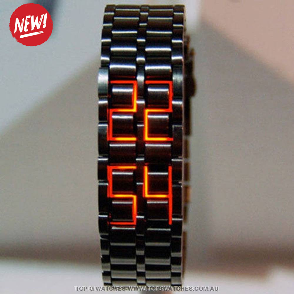 Black Unique Stainless Steel Digital Code Red LED Display Men's Watch - Top G Watches