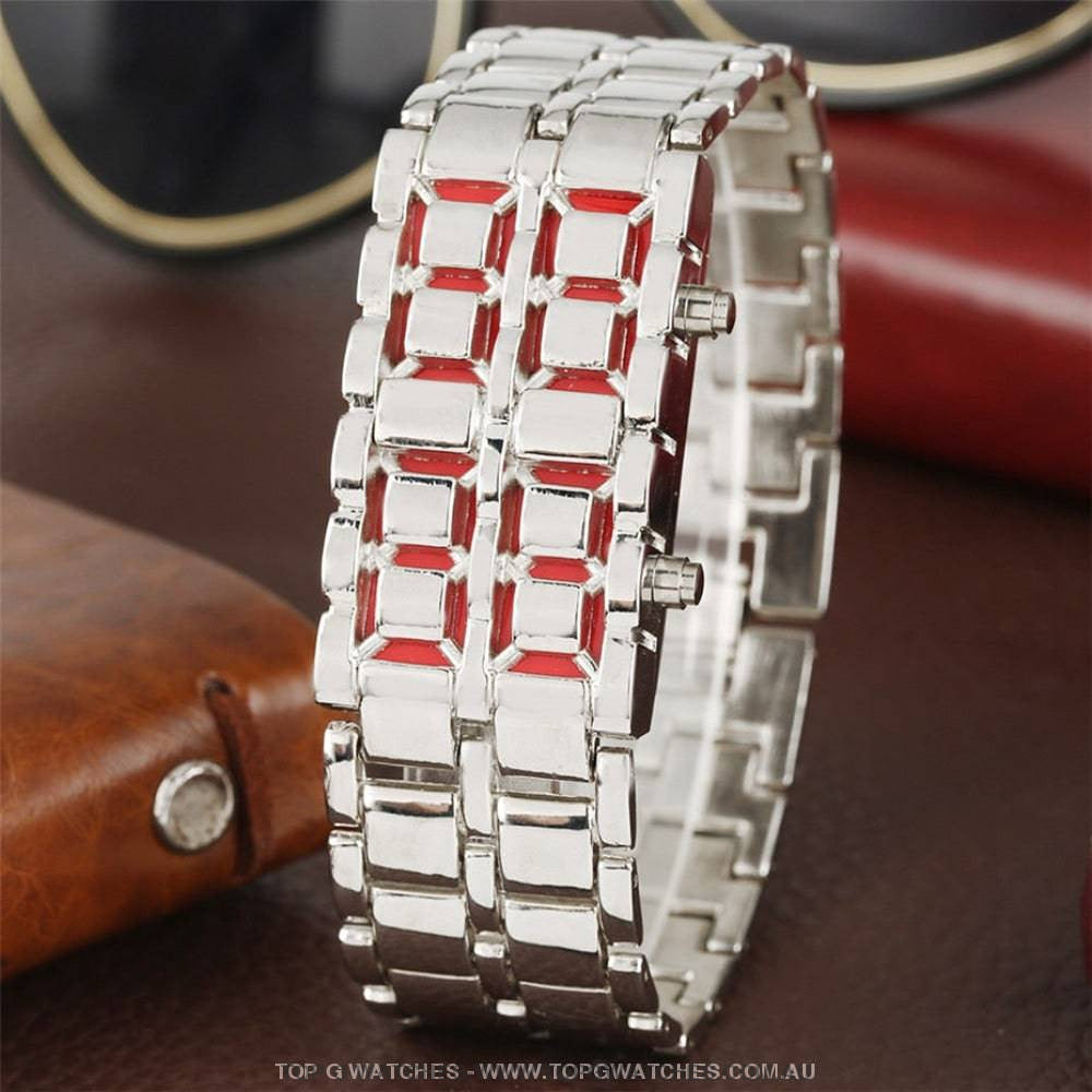 Black Unique Stainless Steel Digital Code Red LED Display Men's Watch - Top G Watches