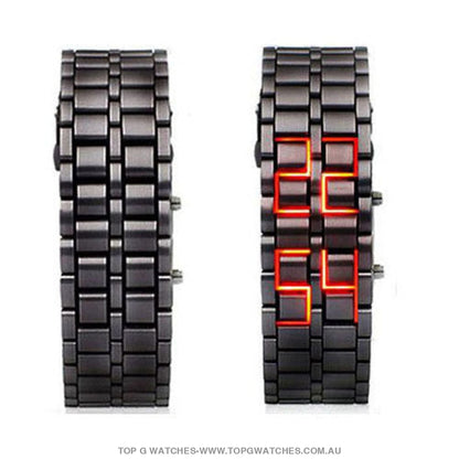 Black Unique Stainless Steel Digital Code Red LED Display Men's Watch - Top G Watches
