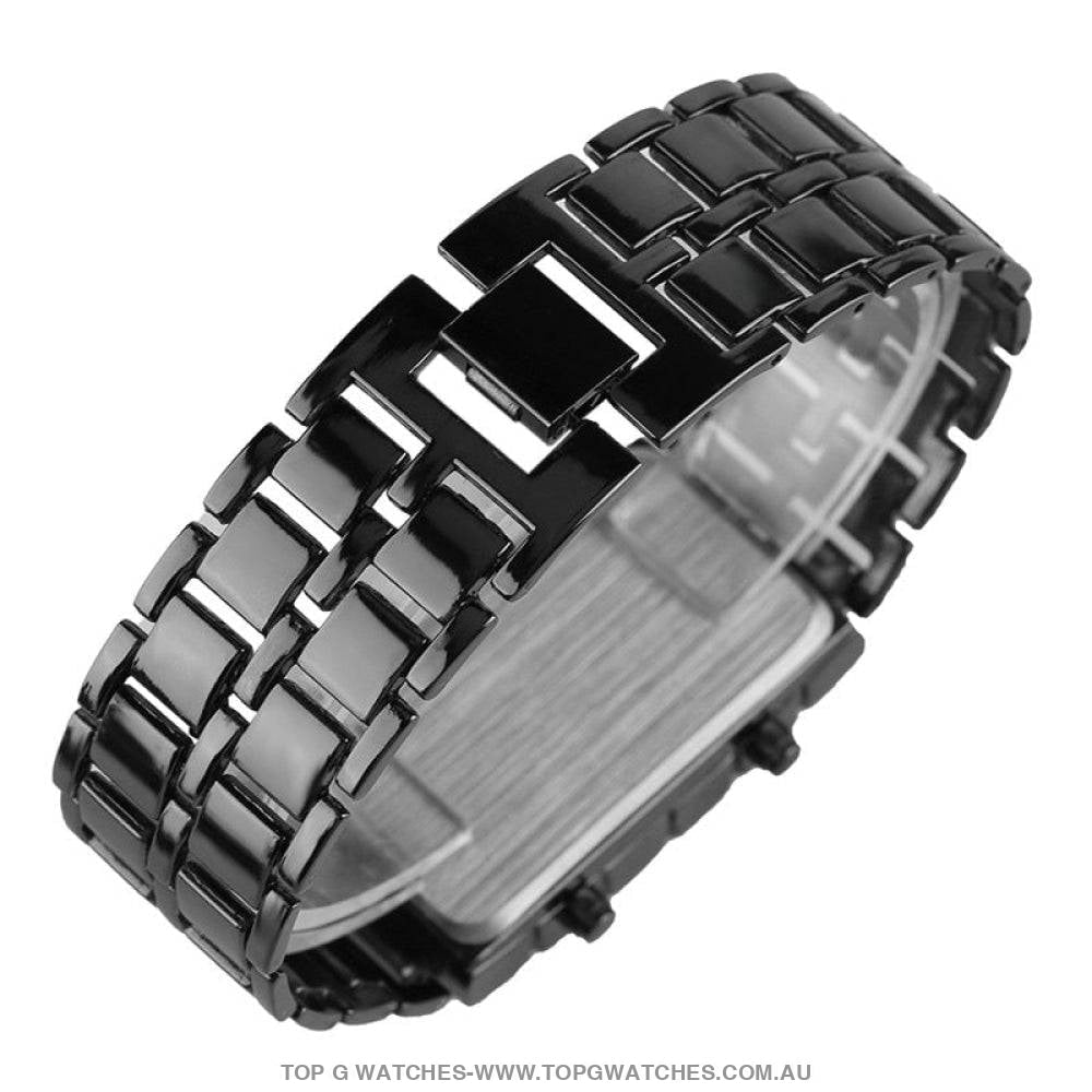 Black Unique Stainless Steel Digital Code Red LED Display Men's Watch - Top G Watches