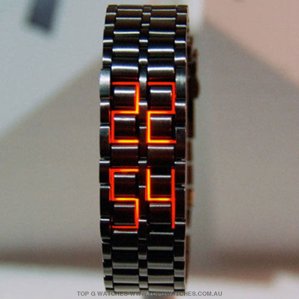 Black Unique Stainless Steel Digital Code Red LED Display Men's Watch - Top G Watches