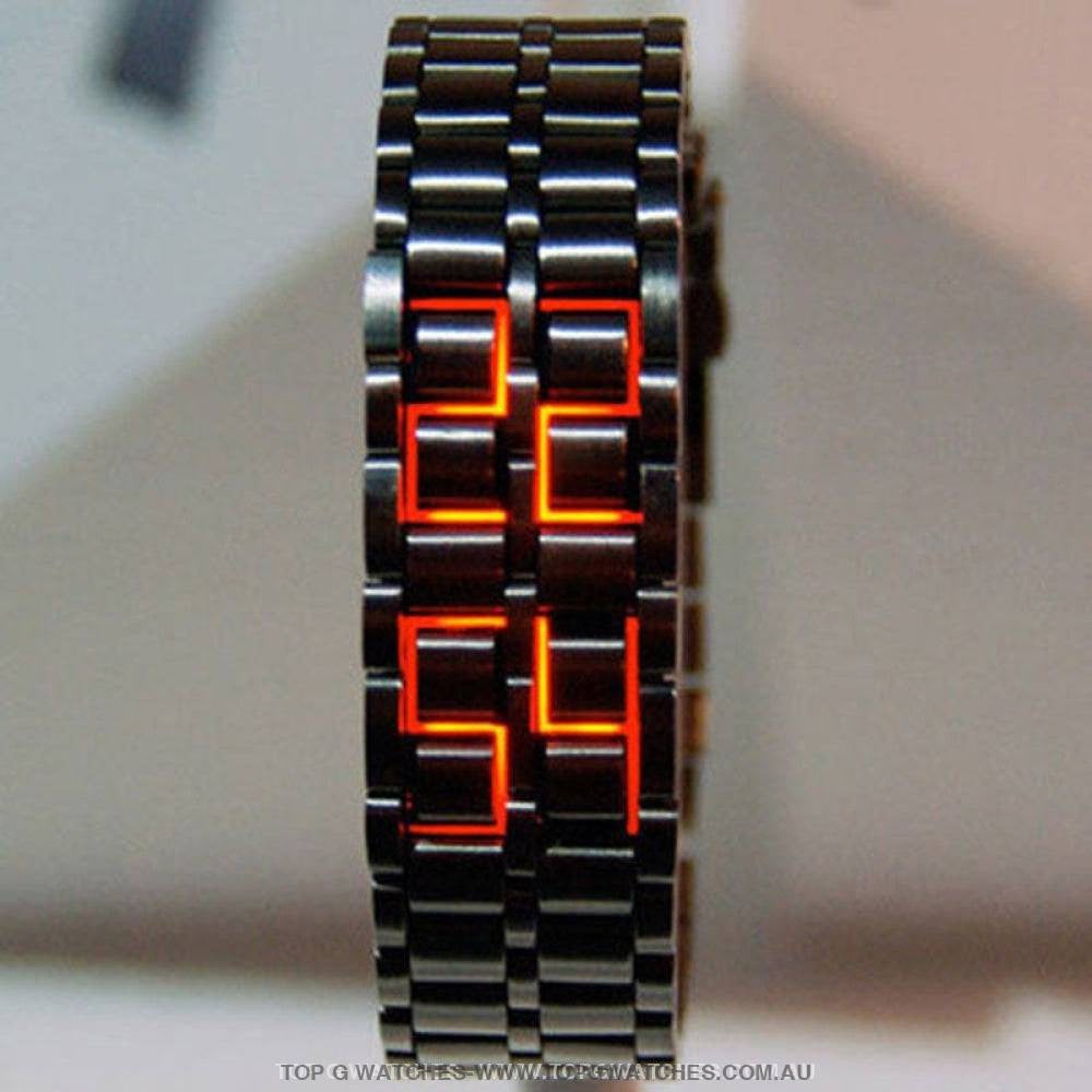 Black Unique Stainless Steel Digital Code Red LED Display Men's Watch - Top G Watches