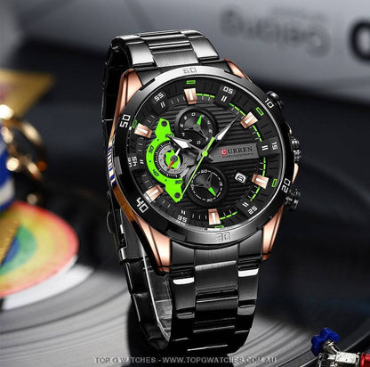 Curren Chronograph Sports Waterproof Stainless Steel Quartz Luminous Wristwatch - Top G Watches