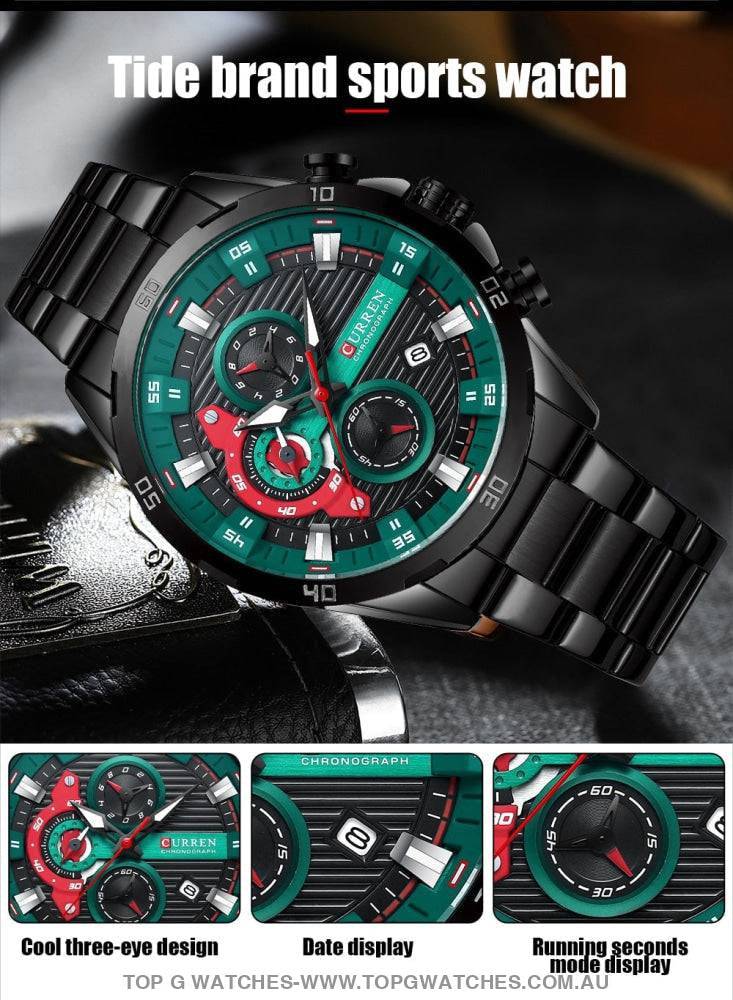 Curren Chronograph Sports Waterproof Stainless Steel Quartz Luminous Wristwatch - Top G Watches