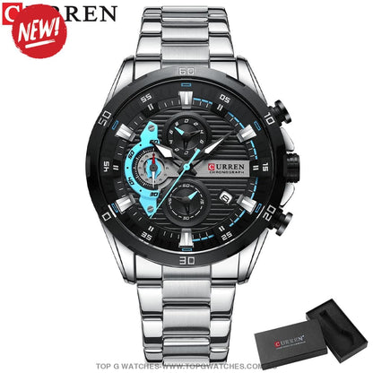 Curren Chronograph Sports Waterproof Stainless Steel Quartz Luminous Wristwatch - Top G Watches