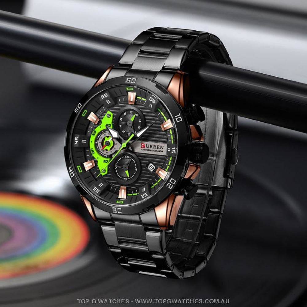 Curren Chronograph Sports Waterproof Stainless Steel Quartz Luminous Wristwatch - Top G Watches