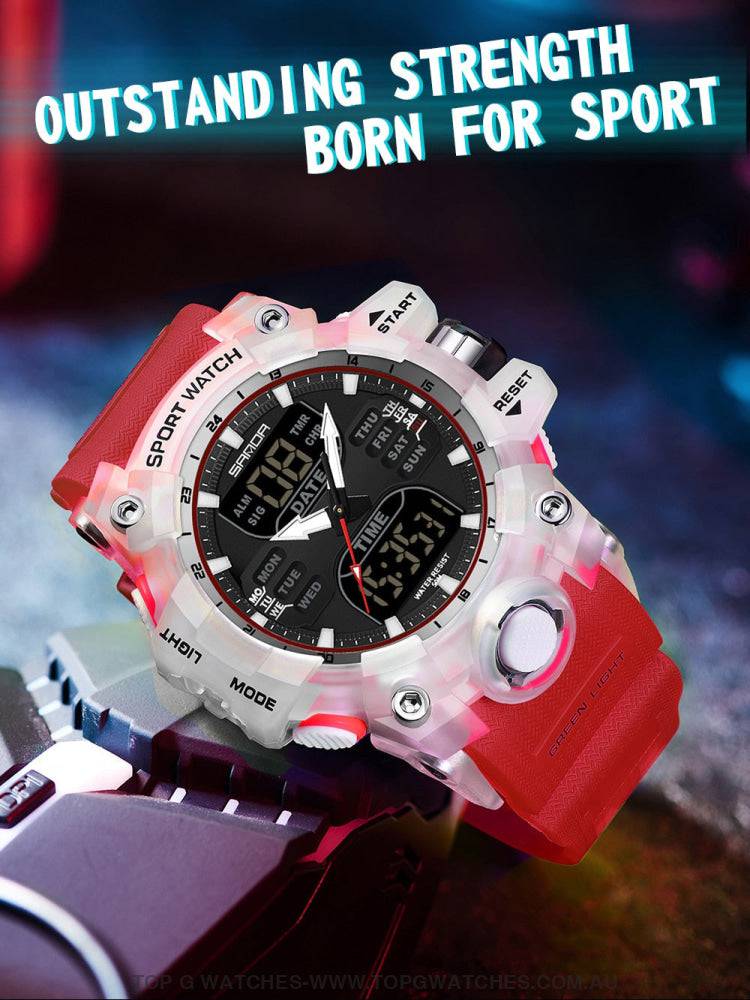 G-Style Shockproof Sanda Sports Dual Display Waterproof Digital Quartz Wristwatch - Top G Watches