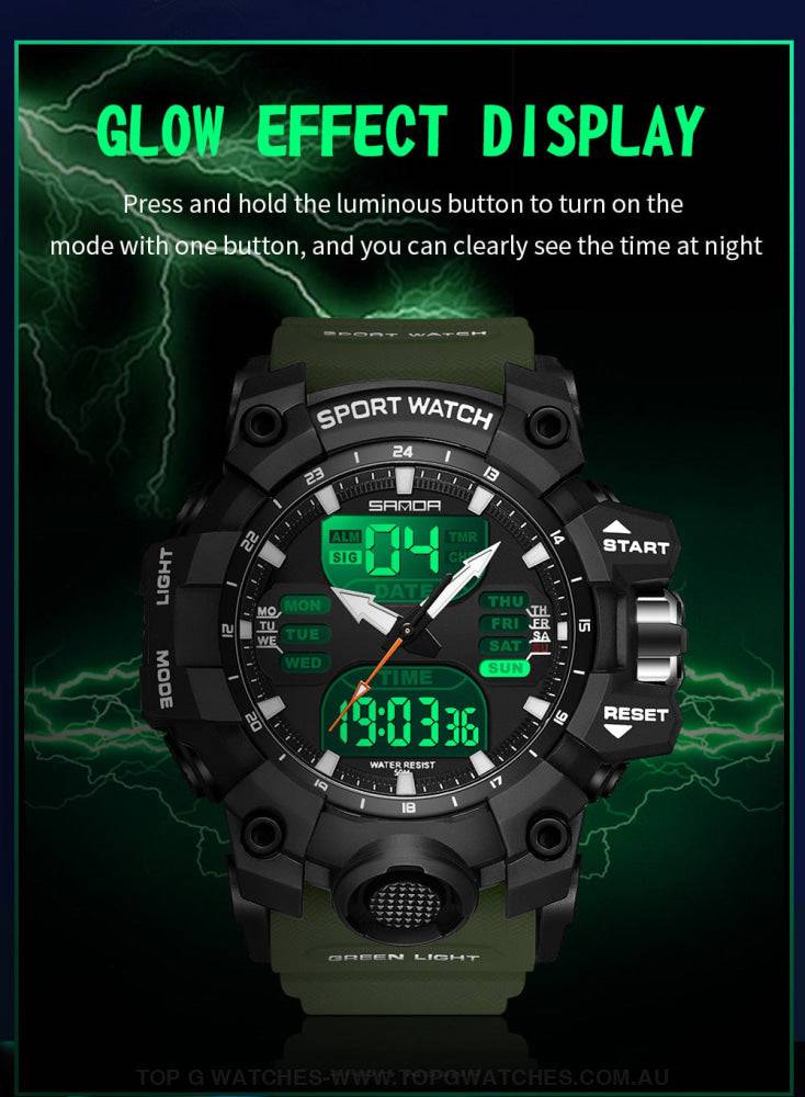 G-Style Shockproof Sanda Sports Dual Display Waterproof Digital Quartz Wristwatch - Top G Watches