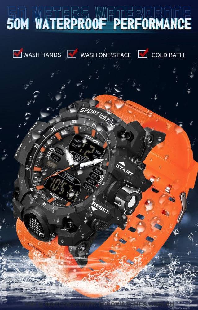 G-Style Shockproof Sanda Sports Dual Display Waterproof Digital Quartz Wristwatch - Top G Watches