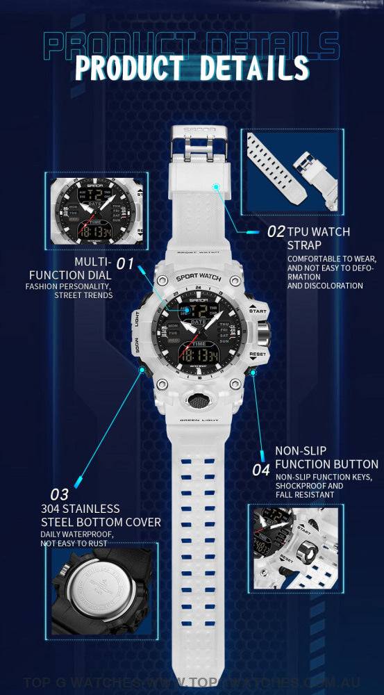 G-Style Shockproof Sanda Sports Dual Display Waterproof Digital Quartz Wristwatch - Top G Watches