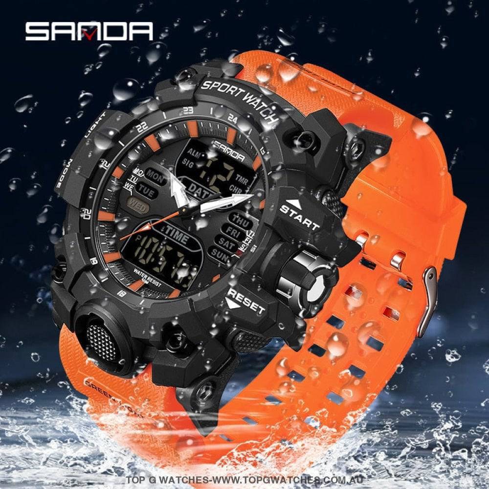 G-Style Shockproof Sanda Sports Dual Display Waterproof Digital Quartz Wristwatch - Top G Watches