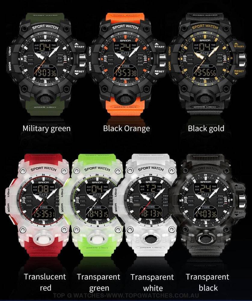 G-Style Shockproof Sanda Sports Dual Display Waterproof Digital Quartz Wristwatch - Top G Watches