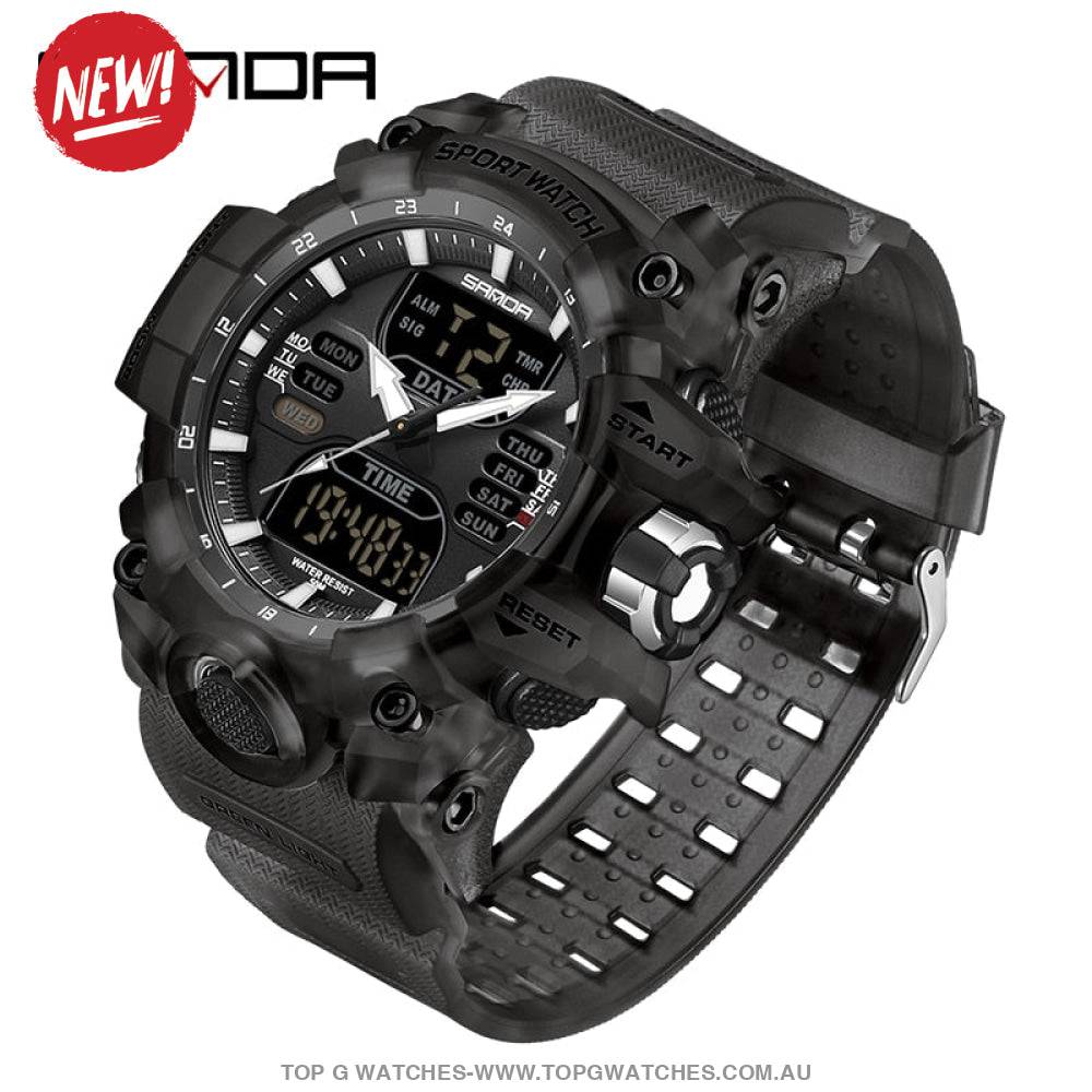 G-Style Shockproof Sanda Sports Dual Display Waterproof Digital Quartz Wristwatch - Top G Watches