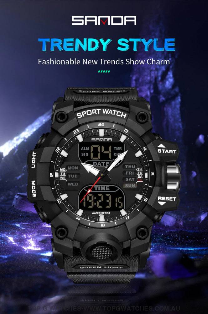 G-Style Shockproof Sanda Sports Dual Display Waterproof Digital Quartz Wristwatch - Top G Watches