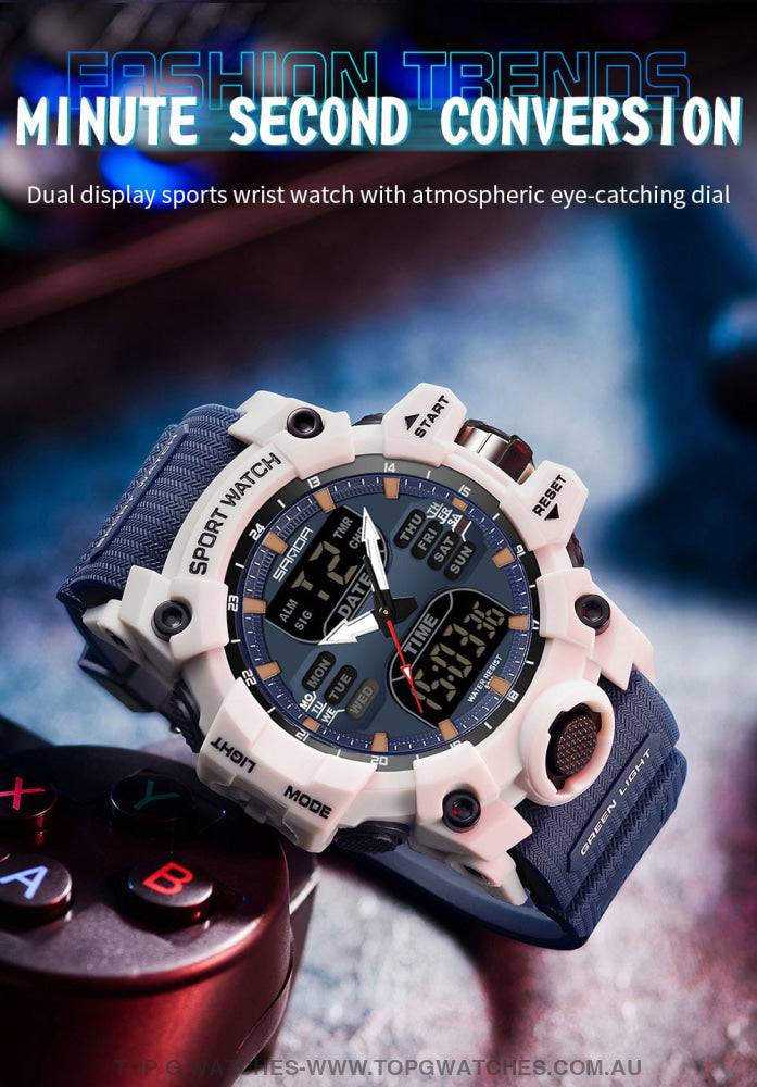 G-Style Shockproof Sanda Sports Dual Display Waterproof Digital Quartz Wristwatch - Top G Watches