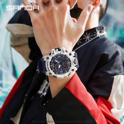 G-Style Shockproof Sanda Sports Dual Display Waterproof Digital Quartz Wristwatch - Top G Watches