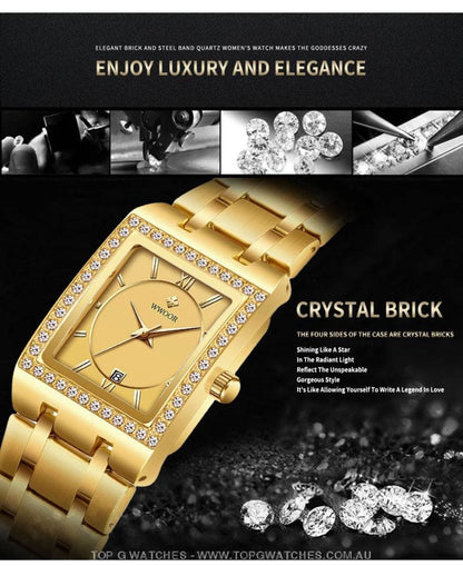 Classy Wwoor Fashion Square Ladies Diamond Jewel Luxury Quartz Dress Watch - Top G Watches