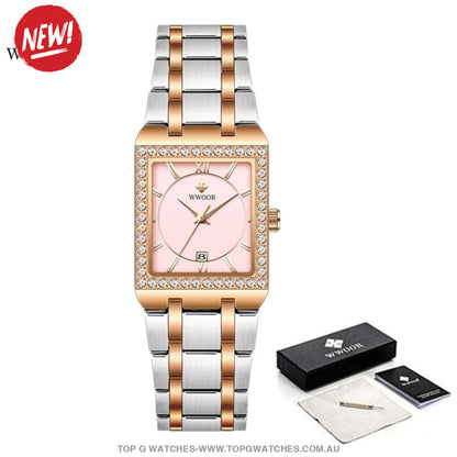 Classy Wwoor Fashion Square Ladies Diamond Jewel Luxury Quartz Dress Watch - Top G Watches