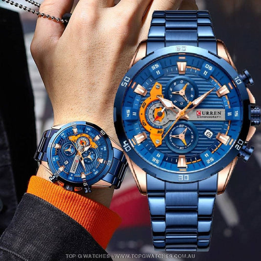 Curren Chronograph Sports Waterproof Stainless Steel Quartz Luminous Wristwatch - Top G Watches