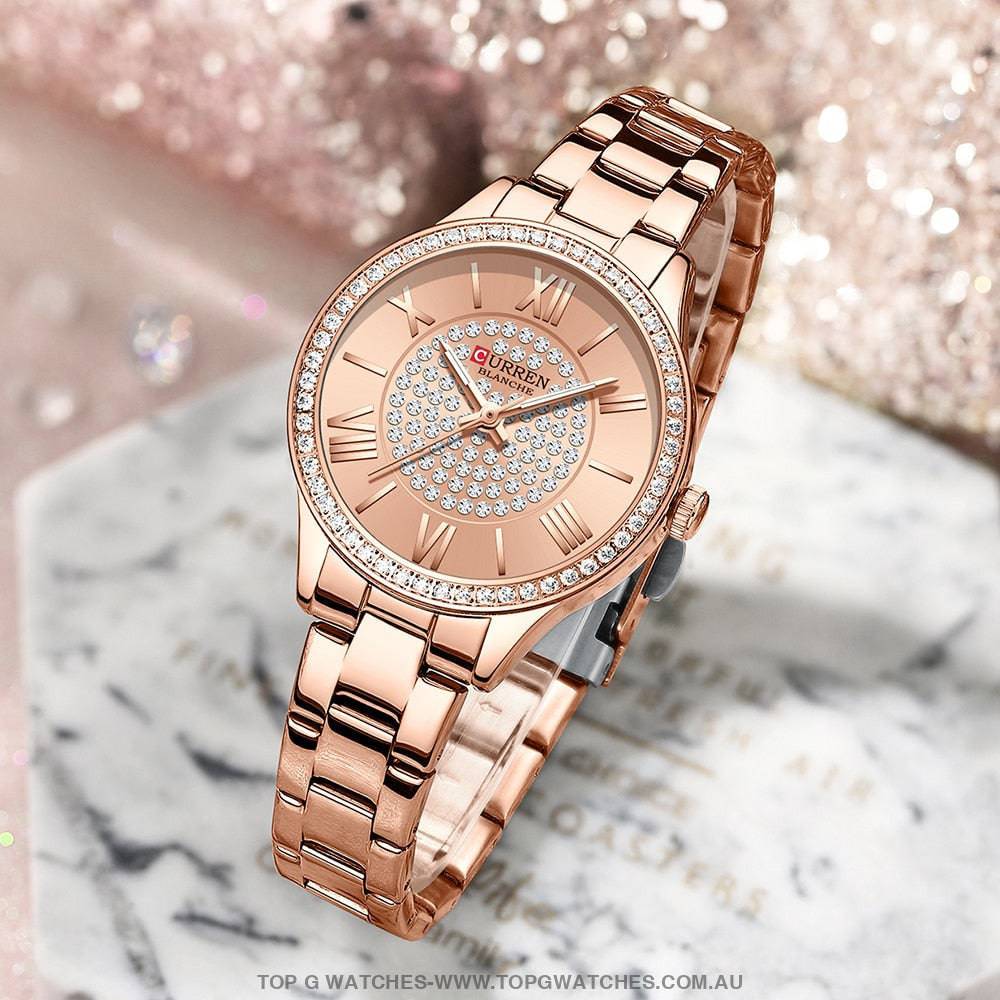 Jewel Rose Curren Gold Dial Fashion Quartz Ladies' Dress Wristwatch - Top G Watches