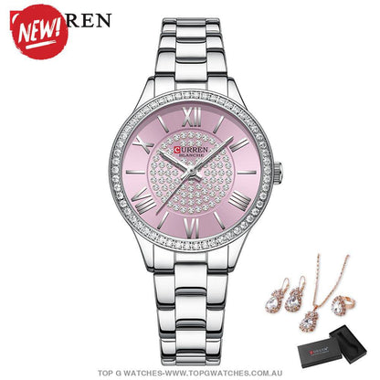 Ladies' CURREN Diamond Finish Luxury 5pc Jewellery Set - 9084 Luxury Ring Earrings Necklace Watch Mega Combo. - Top G Watches