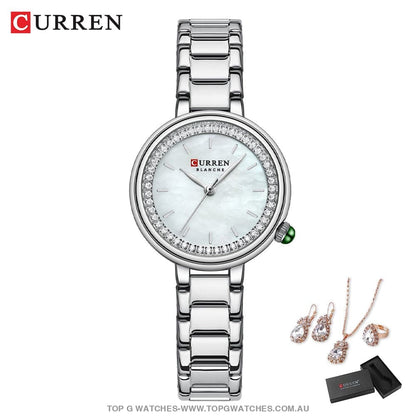 Ladies' CURREN Diamond Finish Luxury 5pc Jewellery Set - 9089 Luxury Ring Earrings Necklace Watch Mega Combo. - Top G Watches