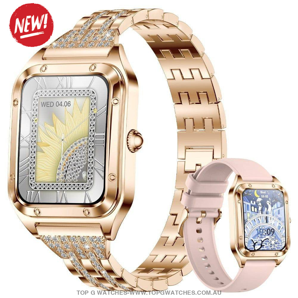 Elegant Diamond Gold Lige Smart Sport Fitness Bluetooth Fashion Pro V1 Smartwatch - Top G Watches