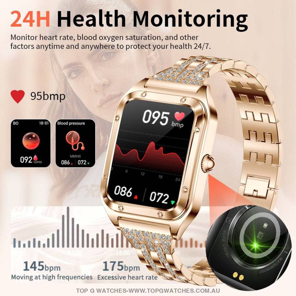 Elegant Diamond Gold Lige Smart Sport Fitness Bluetooth Fashion Pro V1 Smartwatch - Top G Watches