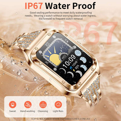 Elegant Diamond Gold Lige Smart Sport Fitness Bluetooth Fashion Pro V1 Smartwatch - Top G Watches