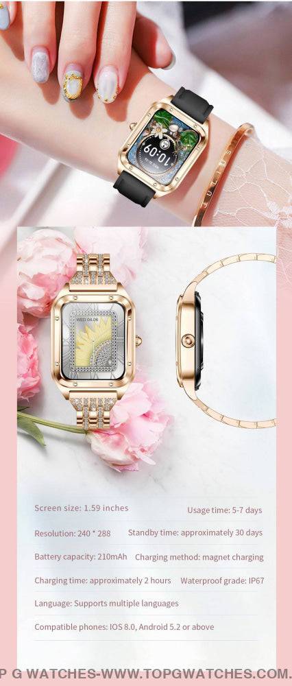 Elegant Diamond Gold Lige Smart Sport Fitness Bluetooth Fashion Pro V1 Smartwatch - Top G Watches