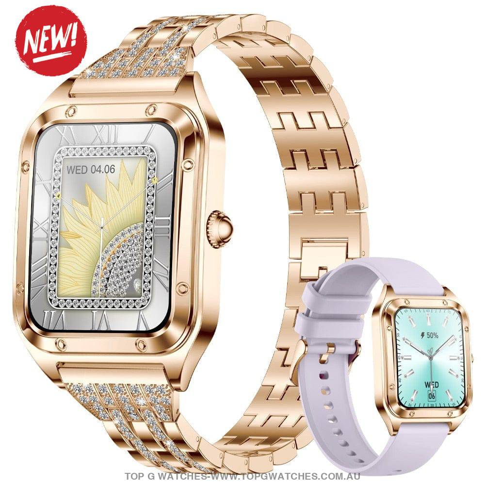 Elegant Diamond Gold Lige Smart Sport Fitness Bluetooth Fashion Pro V1 Smartwatch - Top G Watches