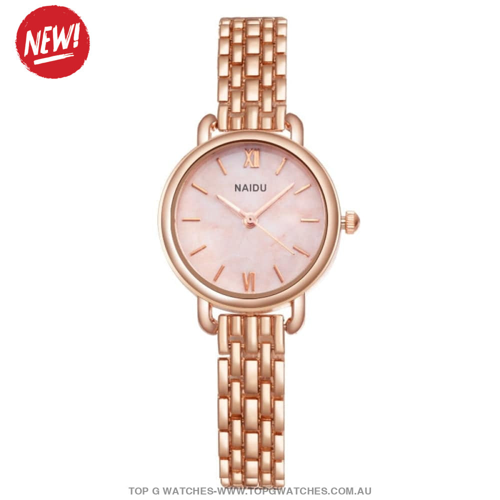 Elegant Naidu Brand Rose Gold Silver Ladie's Bracelet Quartz Watch - Top G Watches